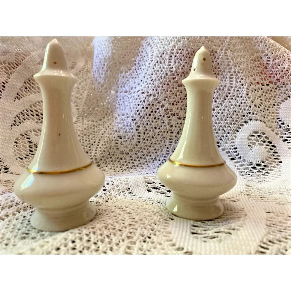Vintage Lenox USA Regency Salt & Pepper Shakers Ivory China with 24k Gold